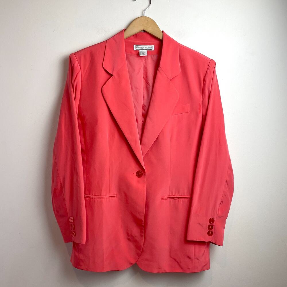 Vintage 90s Silk Blazer Sz 8 Colorful Quiet Luxury Coral Red Minimalist